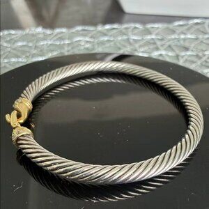 David Yurman Silver and Gold Cable Diamond Bracelet
